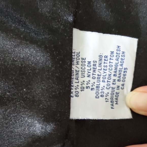 Woman's Black Wool Blend Coat, 3/4 Length, Double Breasted, Size 7, Pockets - Picture 4 of 6